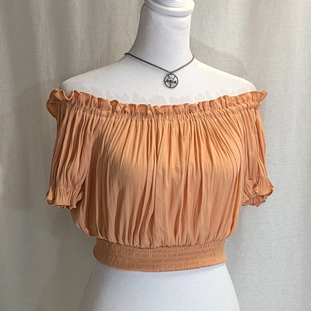 She + Sky Size Small Tangerine Off-Shoulder Cropped Top
